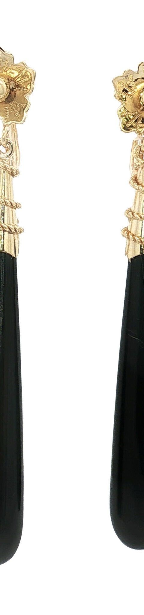 Vintage 14K Gold Drop Earrings with Onyx